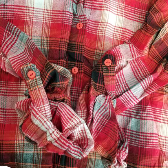 Chloe K Red Plaid Button Rolled Sleeve Tunic Top, Size L - Picture 9 of 13